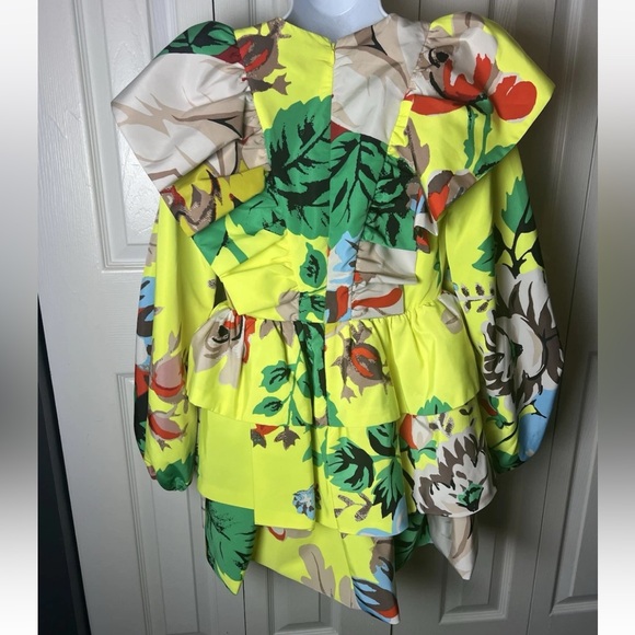 CHRISTOPHER JOHN ROGERS Dress Ruffle Tiered Yellow Mini Target Floral V Neck 4 - Picture 3 of 14